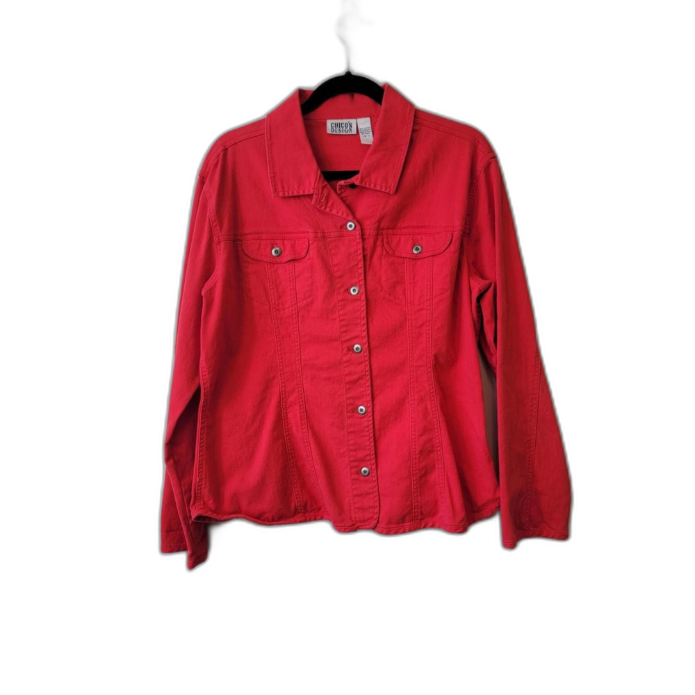 Chico's Red Denim Shacket Shirt Jacket